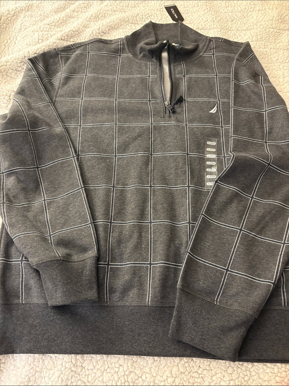 Nautica Men's Charcoal Gray Windowpane Half-Zip Pullover